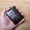 Genuine Leather Mini Zipper Wallet – Compact Coin, Card, &amp; Key Holder for Men &amp; Women