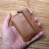 Genuine Leather Mini Zipper Wallet – Compact Coin, Card, &amp; Key Holder for Men &amp; Women