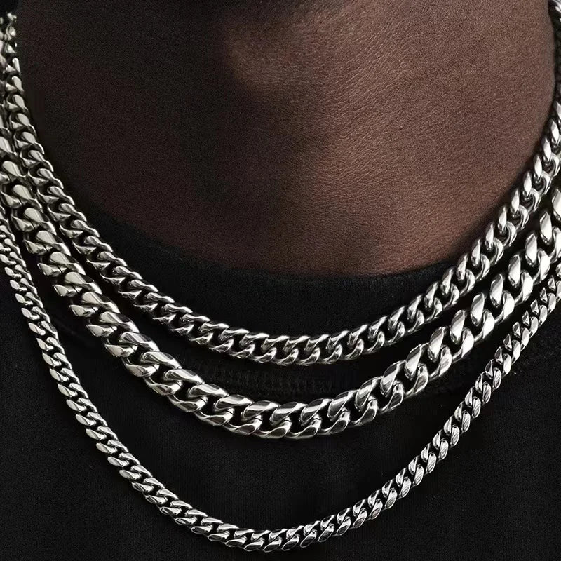 Bold Cuban Link Necklace – Stainless Steel, 3mm-7mm, Black & Gold